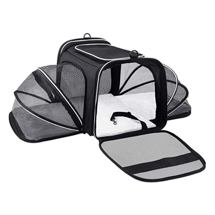 Black carrier with mesh side extensions open