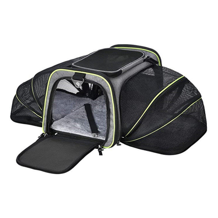 Green carrier with mesh side extensions open